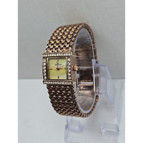 Anne Klein Rose Gold Mesh Crystal Bezel Mother Of Pearl Dial Watch New Battery - Picture 2 of 9